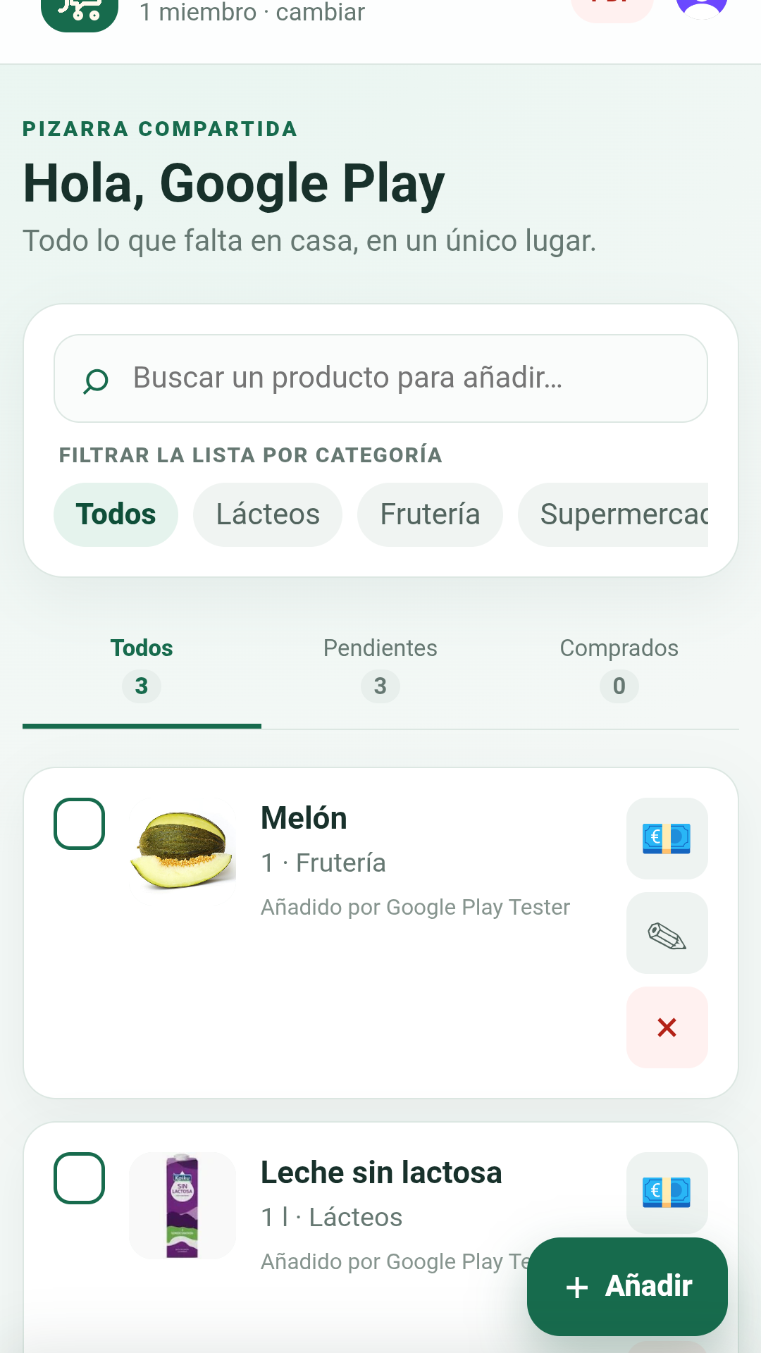 Busca productos y organiza la lista por categorías.